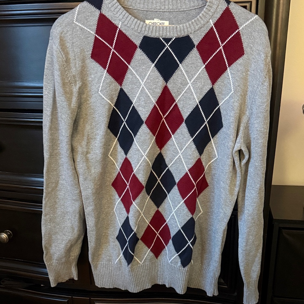 Croft & Barrow Men's Gray Argyle Crewneck Sweater